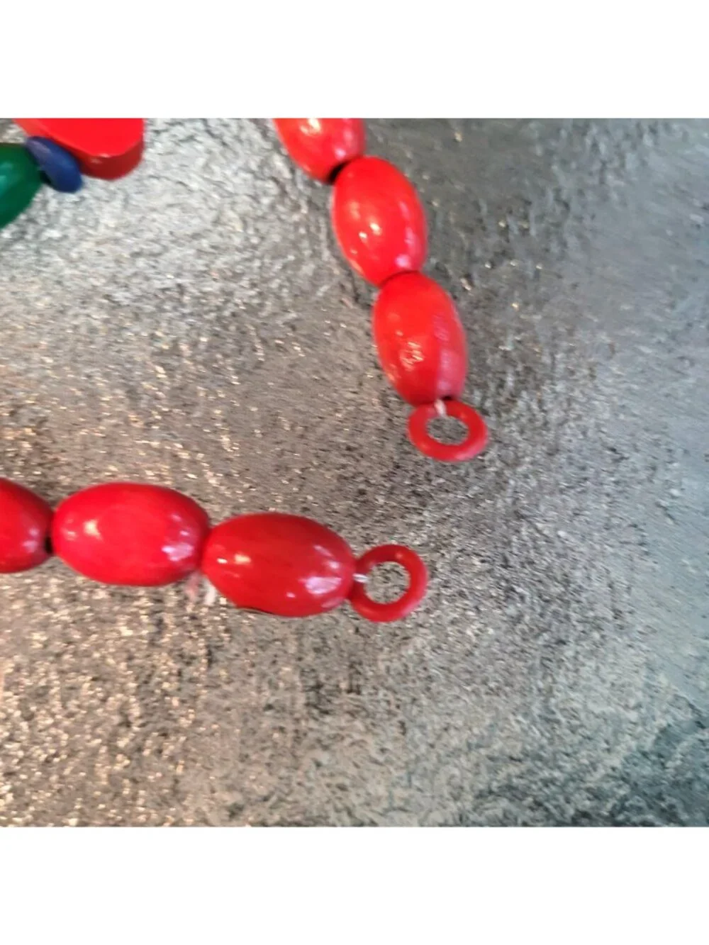 Wooden Beaded Lot 6 Christmas Garland With Angels Stars Hearts & Trees Red Green